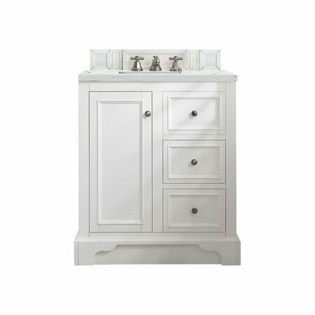 JAMES MARTIN VANITIES De Soto 30in Single Vanity, Bright White w/ 3 CM Ethereal Noctis Quartz Top 825-V30-BW-3ENC